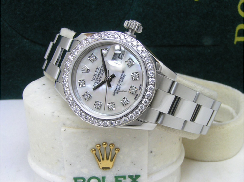 Rolex Lady-Datejust 26 White MOP Diamond Dial Bezel Boxes Papers